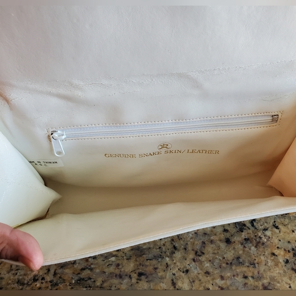White Genuine Snake Skin and Leather Crossbody Bag Purse - Picture 5 of 13